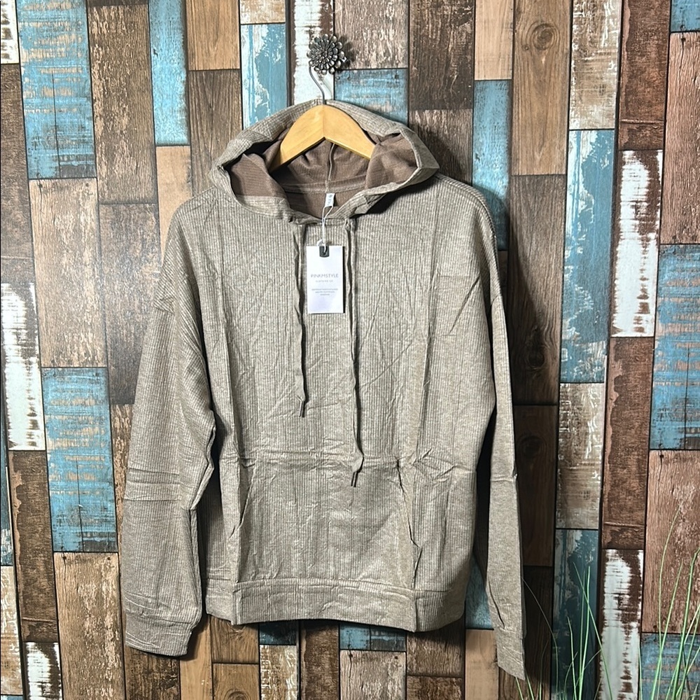 Tan ribbed oversized Hoodie  with pocket